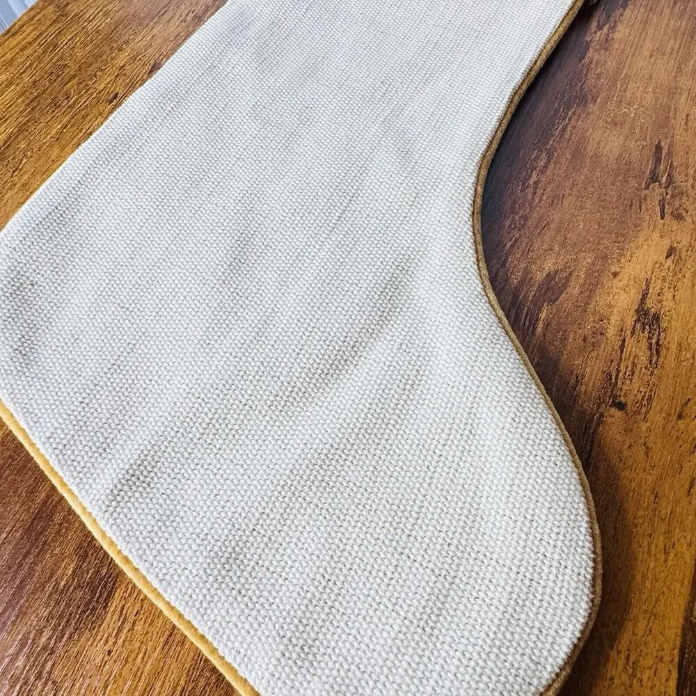 West Elm AUSTIN Classic Cotton Jute Velvet Ivory Gold Christmas Stocking NWOT